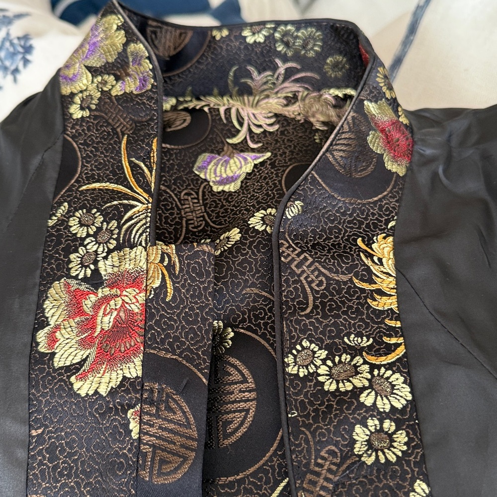 Vintage Asian brocade mandarin collar side slit’s reversible cocktail jacket - Picture 7 of 15